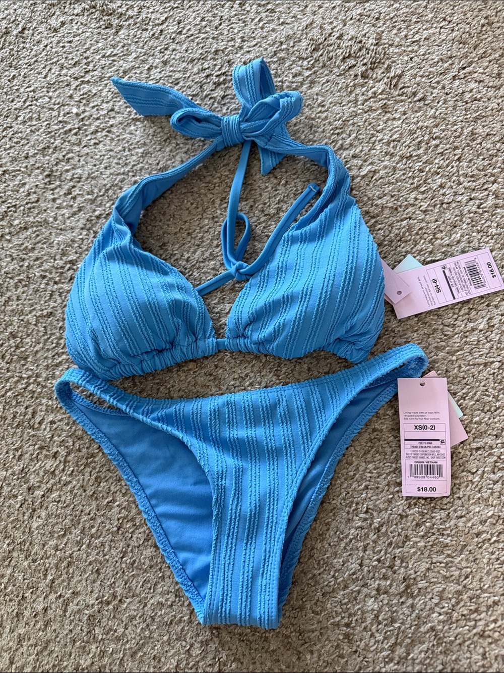 Sky Blue Textured Ribbed Bikini Set